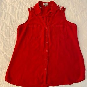 Express top with crisscross shoulder straps, size medium, red